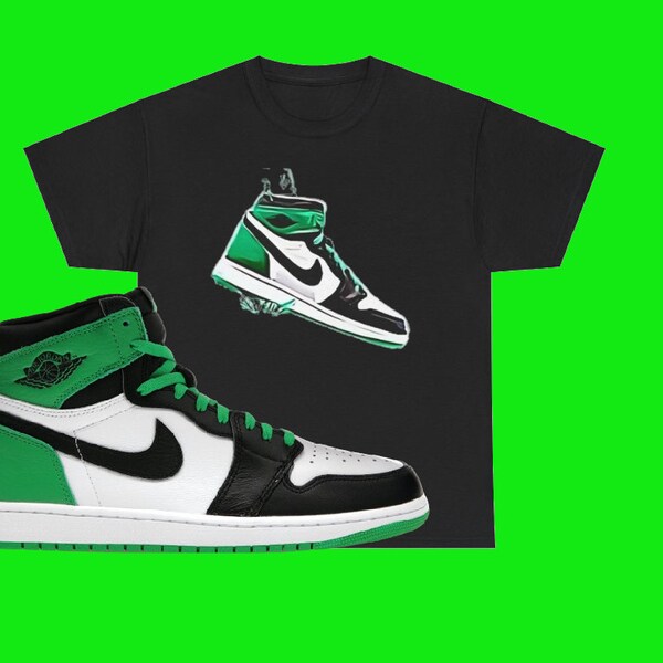 Jordan 1 Retro High Black and Lucky Green Sneaker match t-shirt