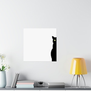 Black Cat Wall Art | Peeking Black Cat Poster | Cool Cat Painting | Black Cat Lover | Cat Gift For Her | Cat Lady | Goth Decor | Minimalist