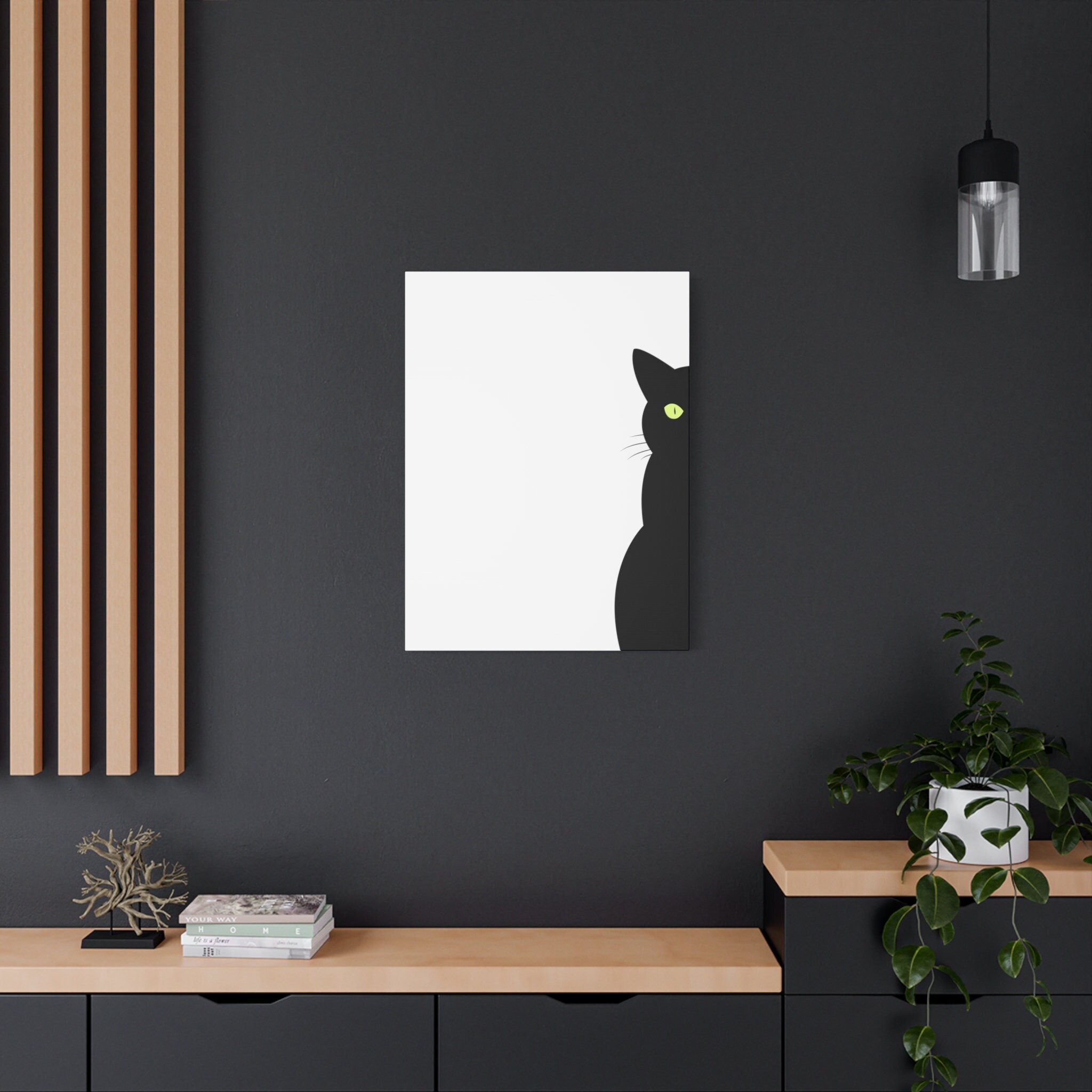 Cat Wall Art | Peeking Black Cat 3 | Animals Kids Poster | Stretched ...