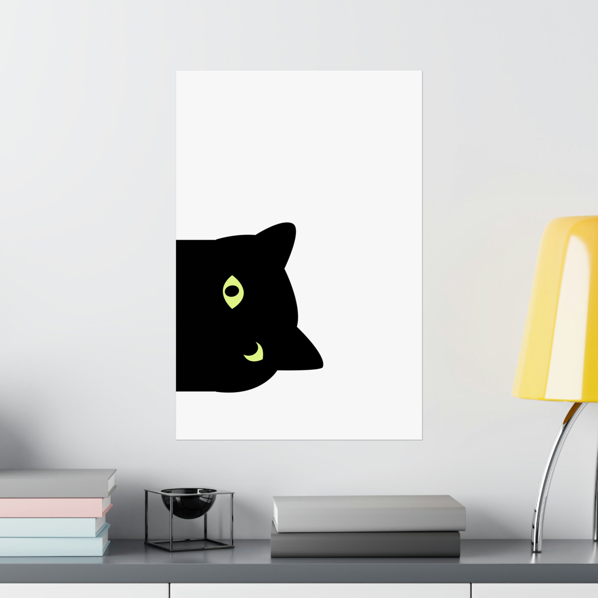 peeking black cat poster, cute cat print, home decor,... Funny Cat Wall Art | Peeking Black Cat Poster | Cool Cat Painting ...