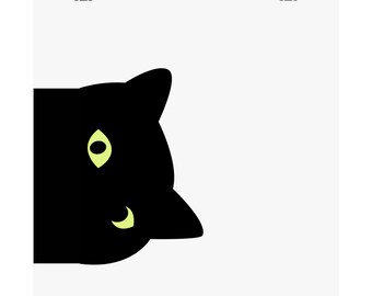 Funny Cat Wall Art | Peeking Black Cat Poster | Cool Cat Painting | Black Cat Lover | Cat Gift For Her | Cat Lady | Goth Decor | Minimalist
