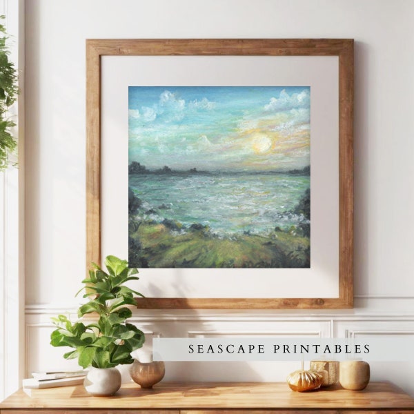 Oil Pastels SeaScape Wall Art Prints Coastal Painting Wall Art Printable Beach Painting for living room, Kitchen wall Art Prints, No.6