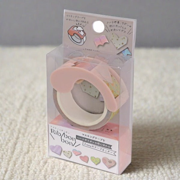 Kutsuwa 2-Way Washi Tape Cutter Set - Hearts  | Pink | Student Supplies | Journal Tools | Made in Japan | Japanese Stationery