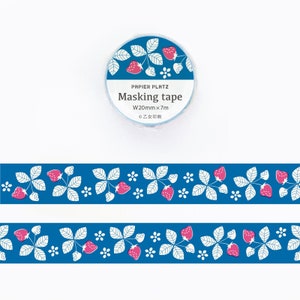 Ruban adhésif papier peint Washi - Motif fraise rétro (20 mm) - Pour la décoration, le Bullet Journal (Bujo) et l'agenda, le scrapbooking et l'emballage cadeau