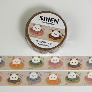 Saien Washi Tape - Panda Donuts (15mm) - Cute Kawaii Animal Luxe Briefpapier voor Bullet Journaling, Cadeauverpakking en Scrapbooking