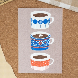 Jam x Furukawashiko Cartão postal retrô (chocolate quente) Design de caneca de inverno | Decoração Bujo | Cartões postais Kawaii | Impressão de arte mini fofa