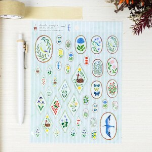 Cozyca x Midori Asano クリアステッカーシート - 鳥と鹿 - かわいい動物ステッカー、子供、学生、教師向けの文房具