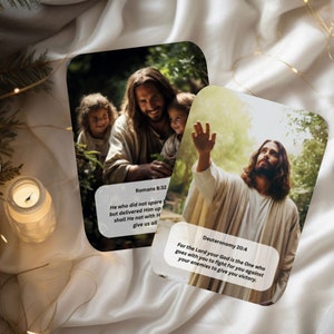 JesusChristGift | 70 Double Sided Bible Verse Motivational Empowering Scripture Cards with Booklet | Christian Catholic Gift for Her or Him.