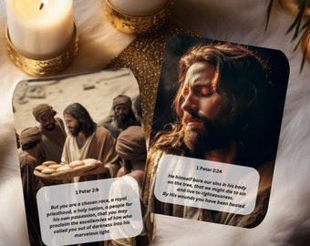 Jesus Christ Bible Verse Cards | 70 Double Sided Religious Encouraging Cards with Booklet | Christmas Easter Gift for Her or Him