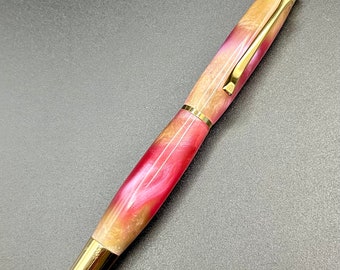 Vibrant, ShakePen,Swirls of Pink,Gold,Mother of Pearl,handmade,hand-turned, ballpoint pen.Mother’s Day gift, Graduation gift, birthday gift.