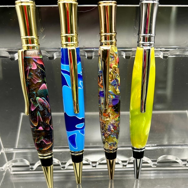 Handmade Executive Twist Rollerball Pen Made of Rich Colorful Acrylic.Chrome or Gold Plated Ends.