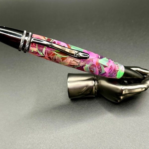 Handmade Gorgeous Lavender,Green and Peach Dream Rollerball Pen. Made out of Resin and Black Acrylic.