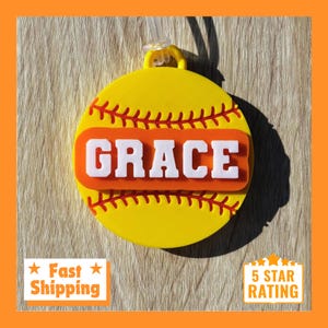 SOFTBALL BAG TAG • Softball Gift • Softball Name Tag • Perfect Gift for Softball Players •  Personalized Bag Tag  •  Gift For Girls