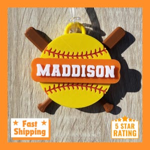 SOFTBALL BAG TAG • Softball Gift • Softball Name Tag • Perfect Gift for Softball Players • Personalized Bag Tag • Softball Bag Tag With Bats