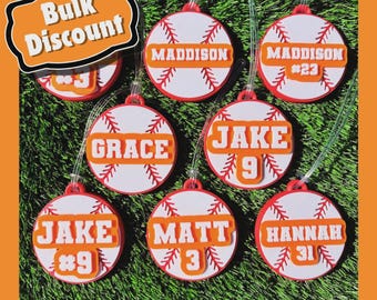 Etiquetas personalizadas para bolsas de béisbol • Regalo para el equipo, colores personalizados (mínimo 6)