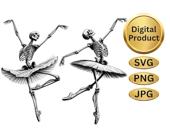 Tańczący szkielet Plik SVG, cyfrowy szkielet PNG, cyfrowy plik JPG, komercyjne wykorzystanie na odzieży lub wydrukach artystycznych itp., idealne na Halloween, gotyckie