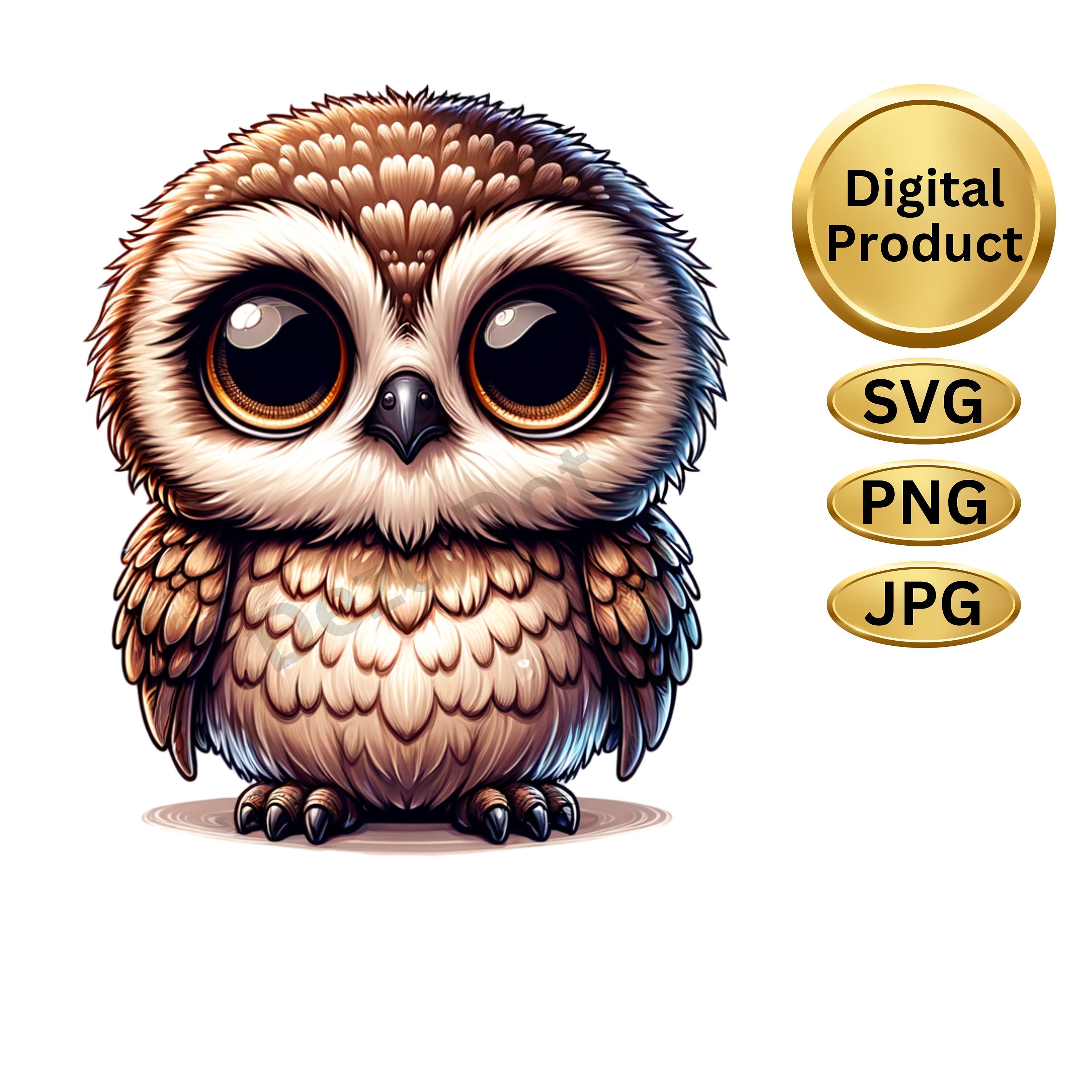 Cute Owl SVG, Digital Owl PNG, Digital JPG File, Commercial Use on Apparel, Art Prints, Etc.