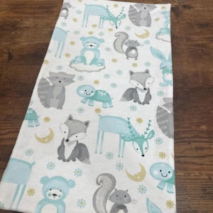 Woodland Baby Animals Mint & Grey Burp Cloth