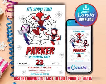 Spidey And His Amazing Friends Birthday Invitation Spidey Invitation Spiderman Superhero Party Boy Invite Instant Digital FULLY EDITABLE