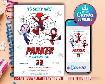 Spidey And His Amazing Friends Birthday Invitation Spidey Invitation Spiderman Superhero Party Boy Invite Instant Digital FULLY EDITABLE