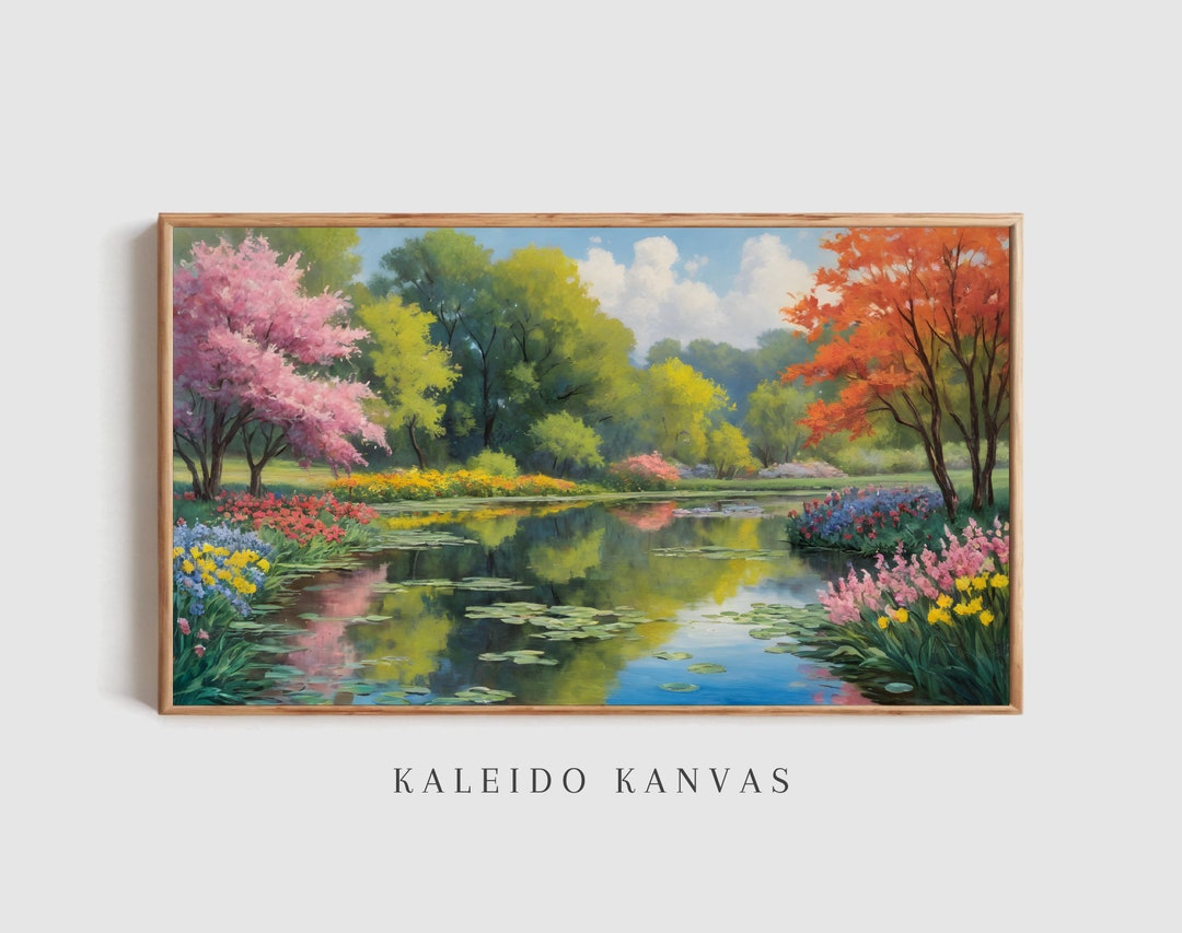 Printable Countryside Pond Oil Painting, Impressionist Landscape