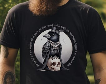 The Raven Tee | Edgar Allan Poe | Dark Academia T-Shirt | Literary Quotes | Raven Skull Graphic | Vintage Unisex Jersey Short Sleeve Shirt