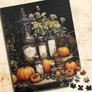 Fall Apothecary Jigsaw Puzzle, Halloween Activity, Kitchen Witch Spells Alchemy Graphic October Game Night Witchcraft Herbal Witch Gift Idea