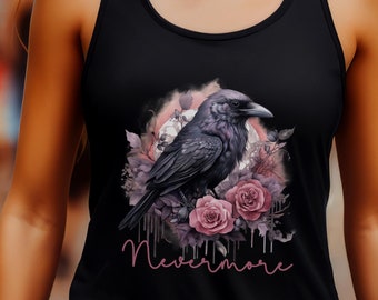Nevermore Raven & Roses Women's Racerback Tank Top | Edgar Allan Poe | Dark Academia Design | Literary | Bookish | Sporty Lightweight | Goth