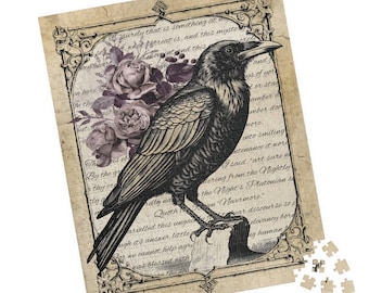 The Raven Jigsaw Puzzle | Edgar Allan Poe | Gothic Design | Victorian Art | Dark Academia Game | Nevermore | Classic Horror | Literary