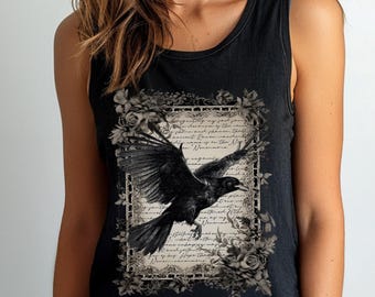 The Raven Tank, Unisex Tank Top, Edgar Allan Poe Poetry, Gothic Apparel, Dark Academia Design, Literary gift idea, Goth Graphic Tank Top