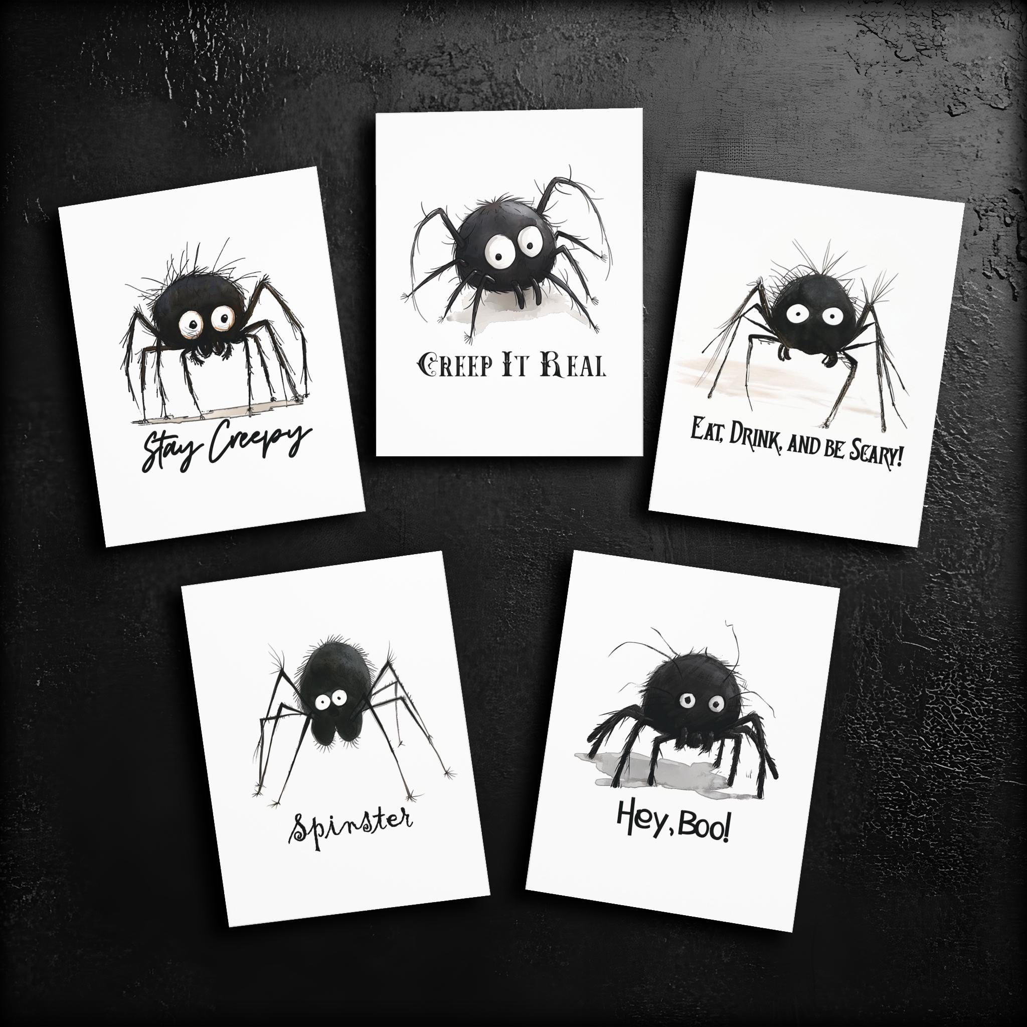 Funny Spider Note Card Set, Creepy Cute Halloween Greeting Cards ...