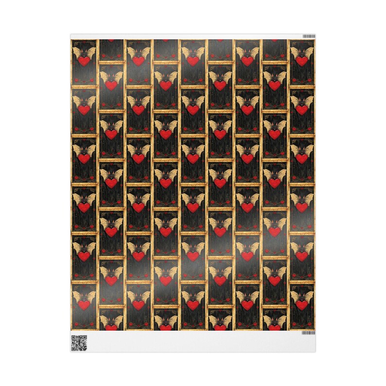 Vampire Bat Wrapping Paper, Gothic Gift Wrap, Creepy Packaging, Dark Art, Gothic Valentine Paper, Heart Bats, Dark Romance, Anniversary Gift imagem 6