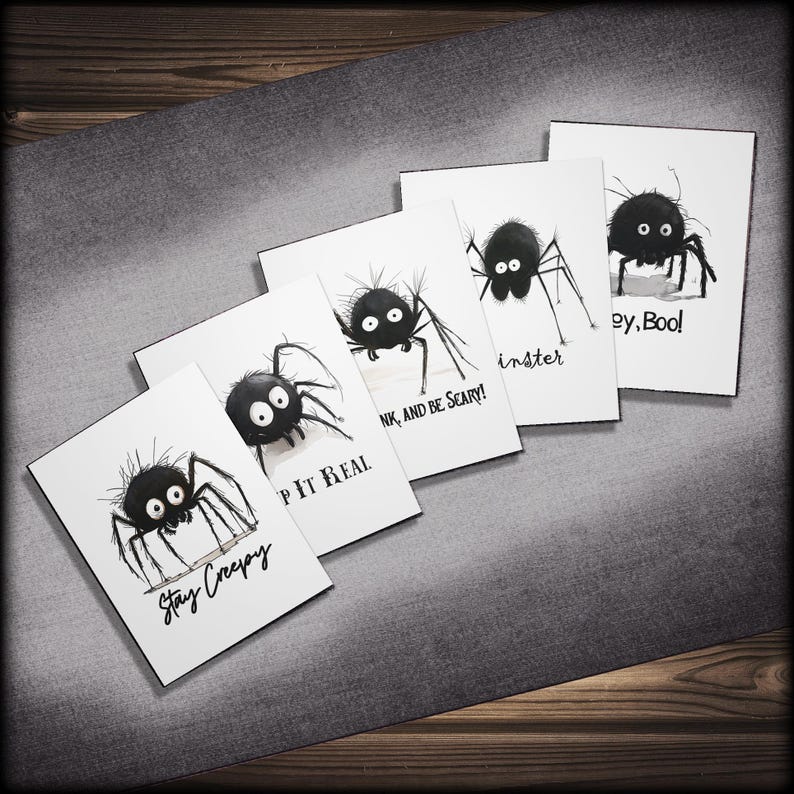 Funny Spider Note Card Set, Creepy Cute Halloween Greeting Cards ...
