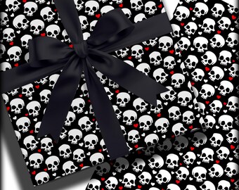 Skull Heart Wrapping Paper, Spooky Cute Gothic Gift Wrap, Whimsigoth, Hexmas Present, Gothic Valentine Paper, Dark Romance, Anniversary Gift