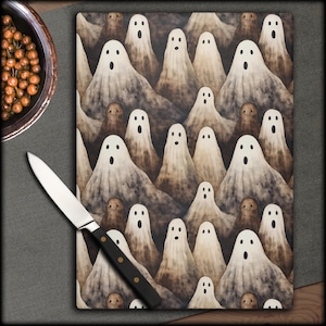 Ghosts Glass Cutting Board, Halloween Chopping Board, Haunting Housewarming Gift, Phantom Serving Tray, October Vibes, Autumn Cheese Board