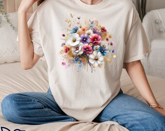 Colorful Floral T-Shirt, Colorful Floral T-Shirt for Nature Lovers, Gift For Women Floral Shirt