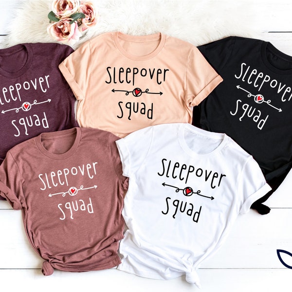 Personalized Backside Name and Text Sleepover Squad Shirt, Sleepover Girls Birthday Party Shirt, Sleepover Pajama Shirts