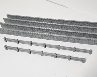 N-Scale Fences Pack, Stone Wall and Post-and-Rail Fences
