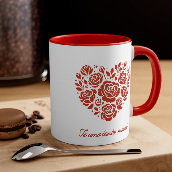 Te amo tanto mama Red Accent Coffee Mug, 11oz, Dia De La Madre, Regalos Para Mamá, Español, Mamá Te o cafe, cumpleaños mamá, mom's birthday