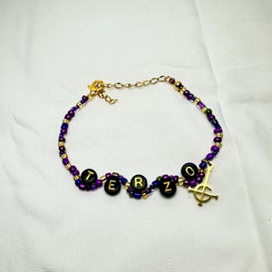 Terzo Papa Emeritus III Wavy Bracelet-Purple & Gold Beaded with Grucifix charm