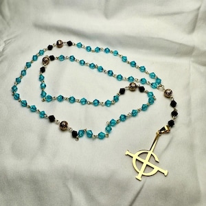 Papa IV / Copia Inspired Rosary with Teal / Blue and Black Beads and Gold Grucifix