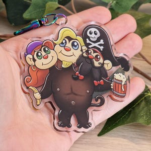 Monkey Island Fanart Schlüsselanhänger, Dreiköpfiger Affe Acryl Charm , Geschenk für Point and Click Adventure Fans