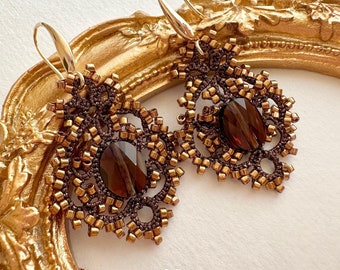 Tatting Earrings — Amber Glow Tatting Lace Earrings