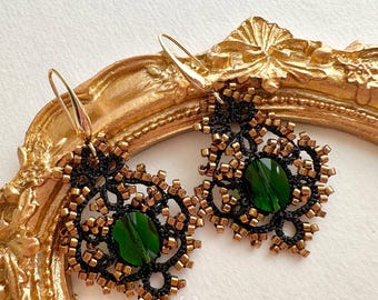 Tatting Earrings — Emerald Twilight Tatting Lace Earrings