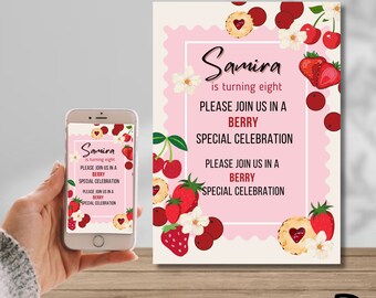 Berry Special Celebration Invitation Berries Strawberries Cherries Pie Digital Invitation