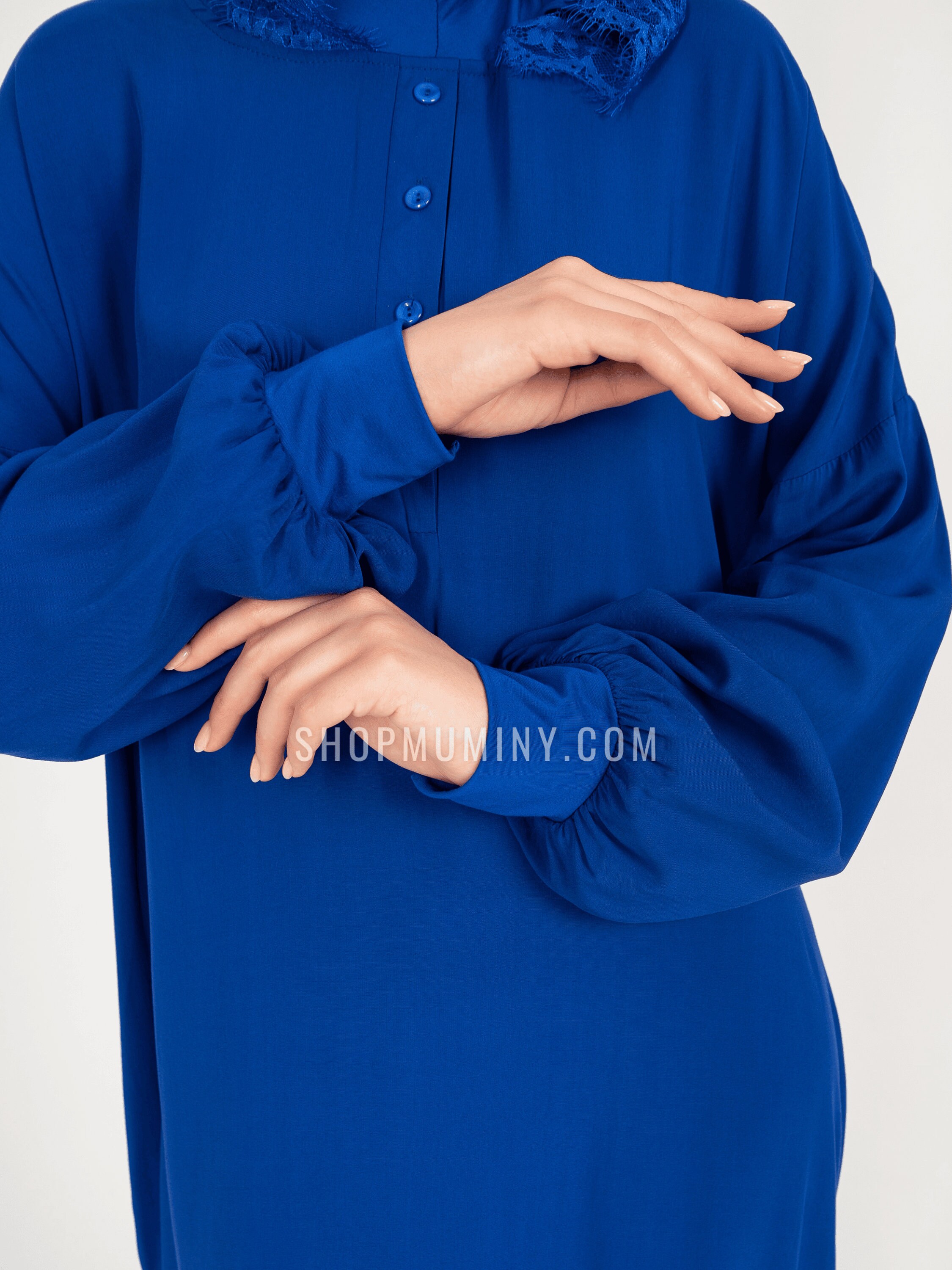 Handmade Baby Blue Prayer Set with Embroidery and Sleeves | Two-Piece Khimar & Skirt main image 1