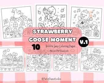 Strawberry Goose Coloring Pages | Easy Relaxing Sheets (PDF & PNG)