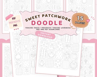 Sweet Patchwork Doodle Tracing Sheets | Patchwork Tracing Sheets, Pattern Tracing Pages, Procreate Tracing Workbook, Doodle Tracing Sheets