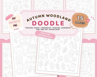 Autumn Woodland Doodle Tracing Sheets | Fall Tracing Sheets, Pattern Tracing Pages, Procreate Tracing Workbook, Doodle Tracing Sheets