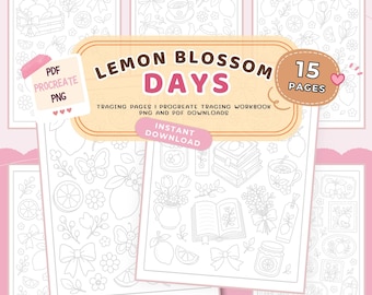 Lemon Blossom Days Tracing Sheets | Lemon Tracing Sheets, Pattern Tracing Pages, Procreate Tracing Workbook, Summer Tracing Sheets